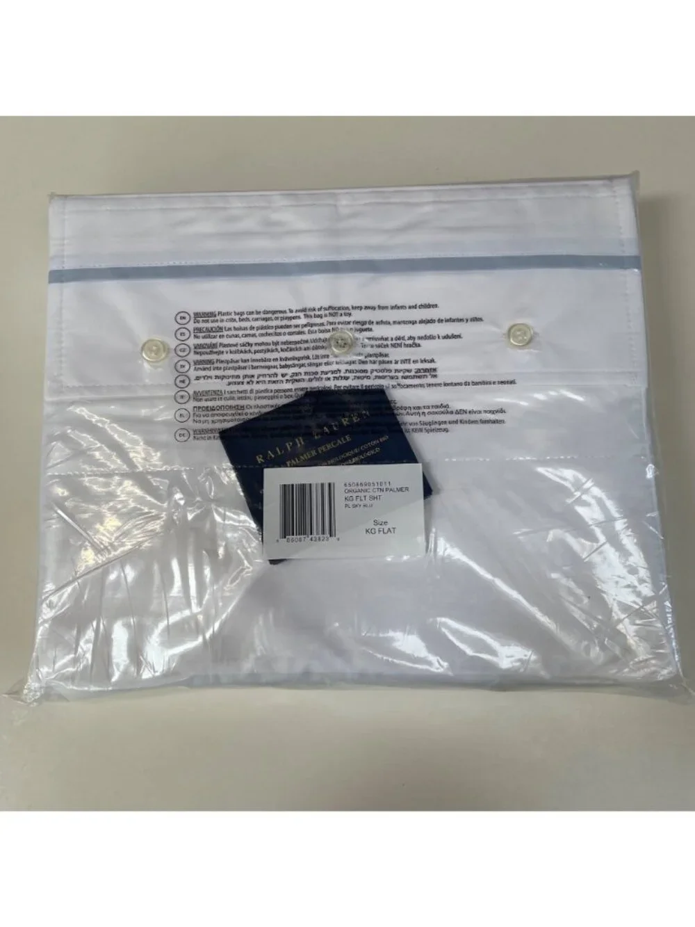 Ralph Lauren Organic Cotton Percale Palmer Flat Sheet KING Sky Blue MSRP $200